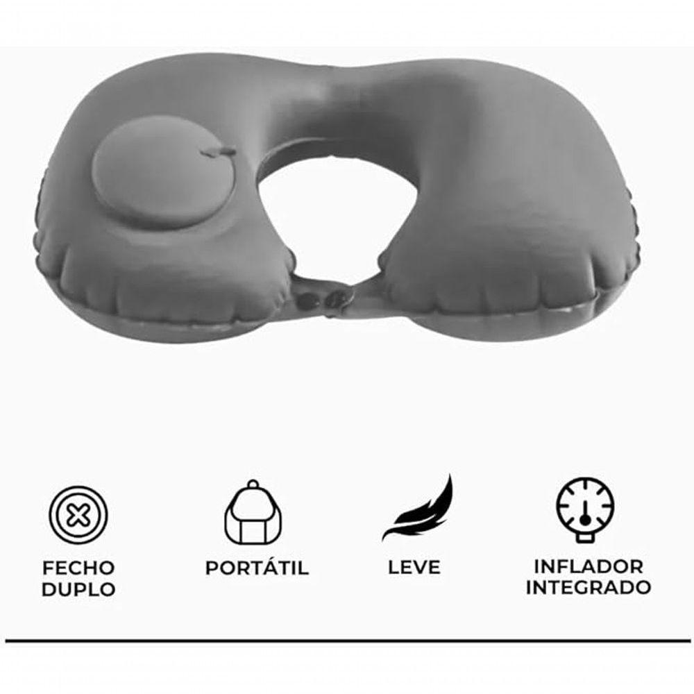 Travesseiro Almofada De Pescoço Inflável E Portátil - Cinza - 3