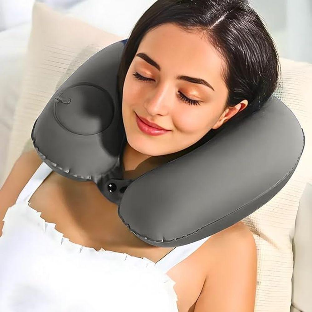 Travesseiro Almofada De Pescoço Inflável E Portátil - Cinza - 5