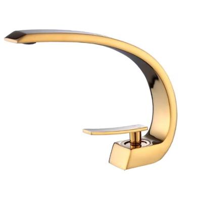 Torneira Banheiro Metal Bancada Curva Dourada Domum