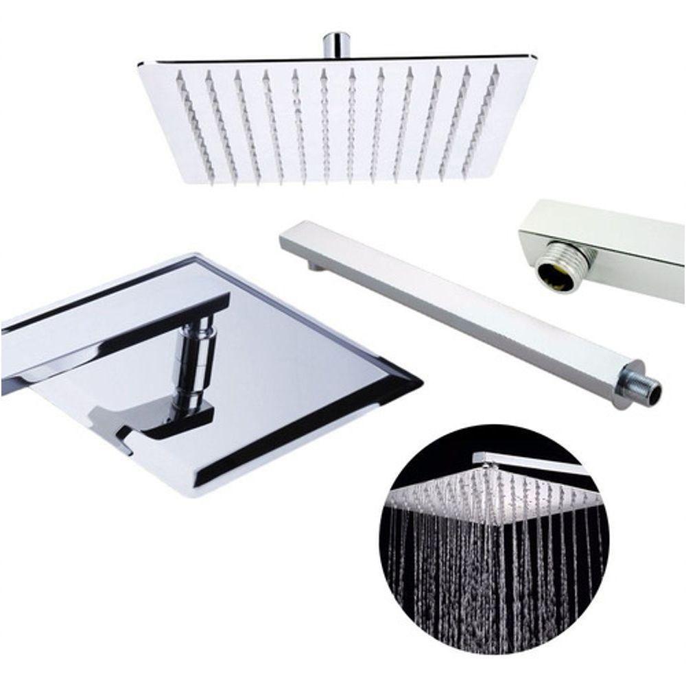 Ducha Chuveiro 20x20 Slim Inox Com Braço 36 Cm - 1