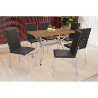 Conjunto Mesa Sala Jantar Loire Com Tampo De Madeira 160cm E 6 Cadeiras Amsterdã Cromada Preto 110 Kappesberg - 1