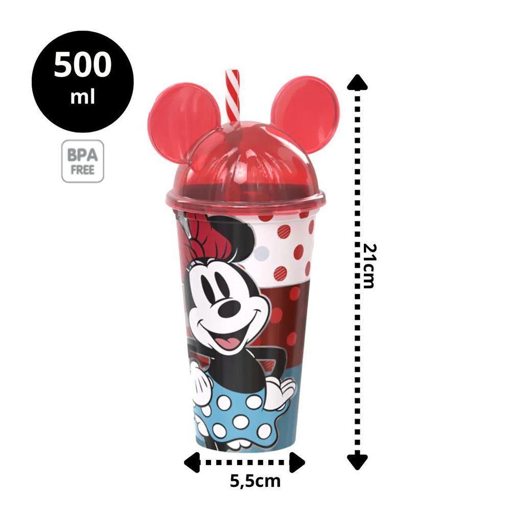 Copo Com Tampa Orelha Minnie Mouse Disney E Canudo 500ml - Plasútil - 4