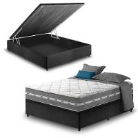 Cama Box Com Baú Viúva Preto + Colchão Molas Ensacadas Miami Cinza Com Preto - 1