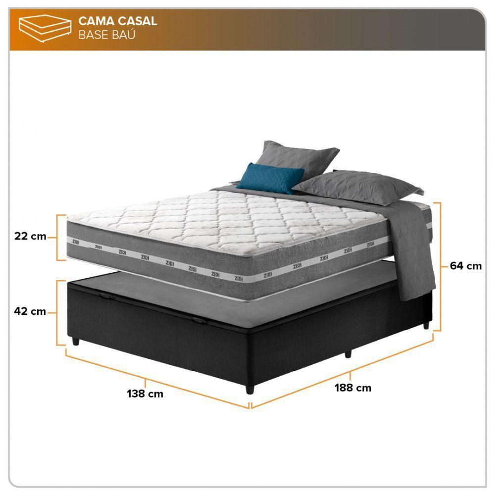 Cama Box Com Baú Casal Preto + Colchão Molas Ensacadas Miami Cinza Com Preto - 2