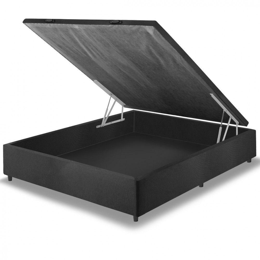 Cama Box Com Baú Casal Preto + Colchão Molas Ensacadas Miami Cinza Com Preto - 9