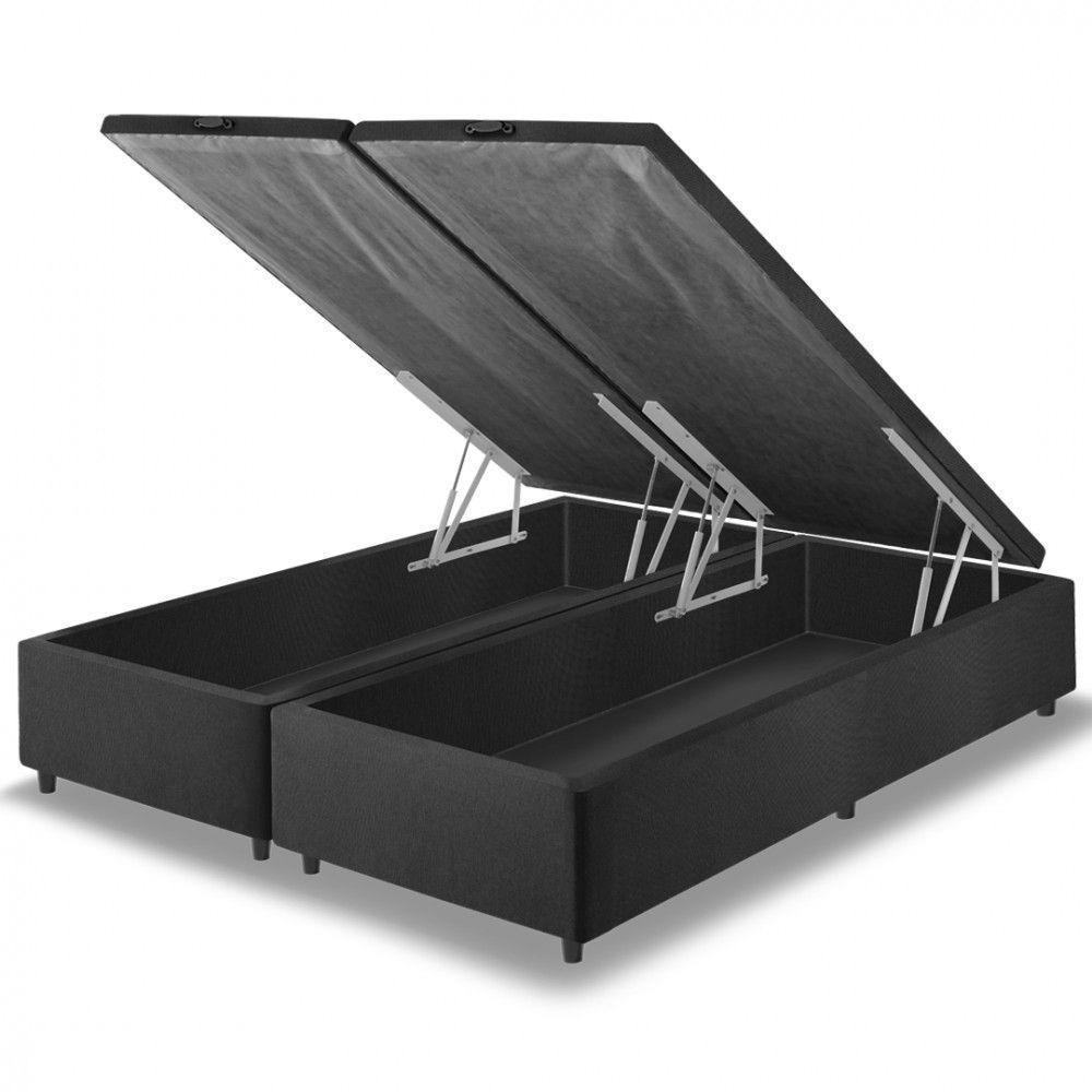Cama Box Com Baú Queen Preto + Colchão Molas Ensacadas Miami Cinza Com Preto - 2