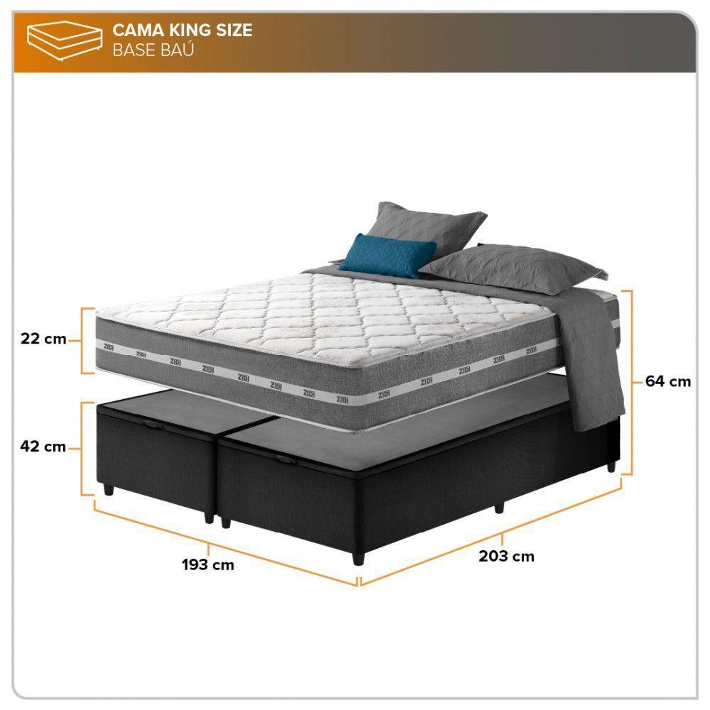 Cama Box Com Baú King Preto + Colchão Molas Ensacadas Miami Cinza Com Preto - 7