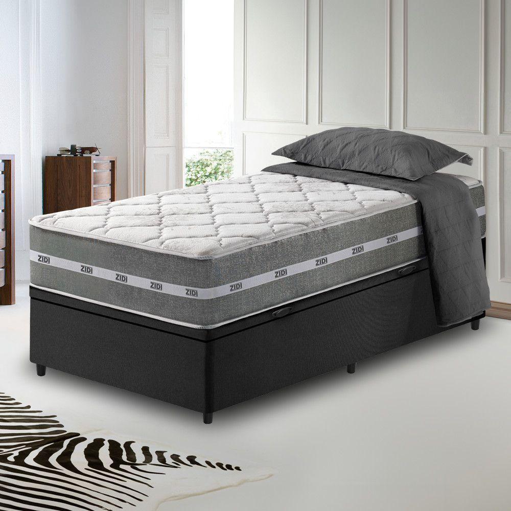 Cama Box Baú Solteiro King + Colchão Molas Ensacadas Miami Cinza Com Preto - 2