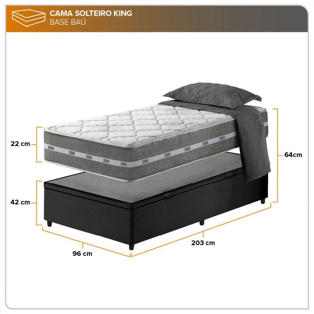 Cama Box Baú Solteiro King + Colchão Molas Ensacadas Miami Cinza Com Preto - 3
