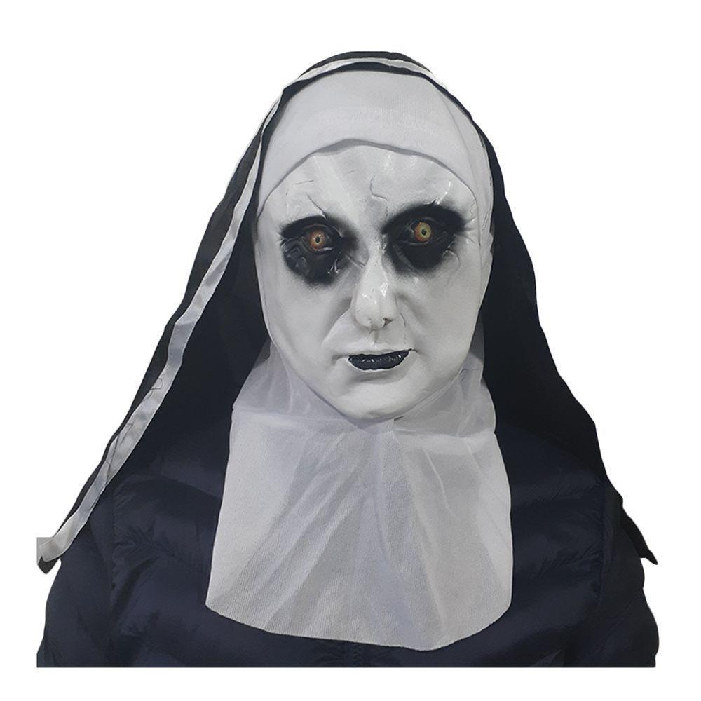Máscara Halloween Freira Em Látex Com Véu E Gola - 1