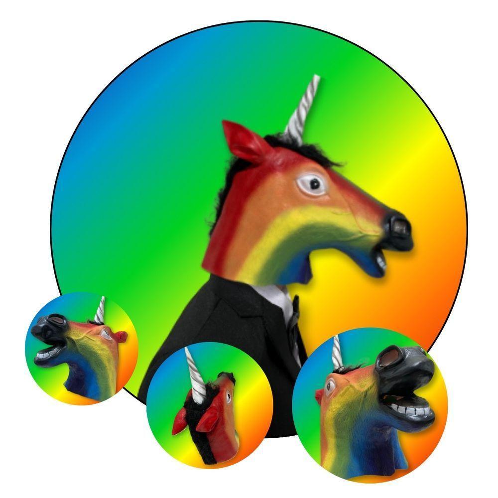 Máscara Cabeça De Unicórnio Arco íris Em Látex - 6