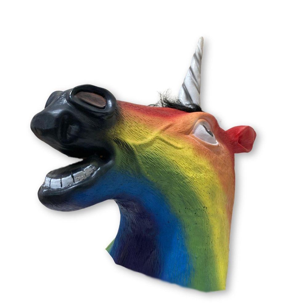 Máscara Cabeça De Unicórnio Arco íris Em Látex - 7