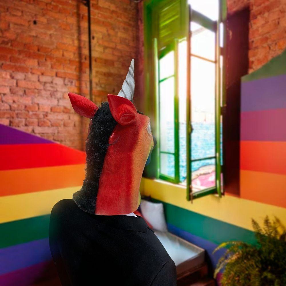 Máscara Cabeça De Unicórnio Arco íris Em Látex - 8