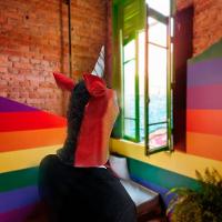 Máscara Cabeça De Unicórnio Arco íris Em Látex - 8