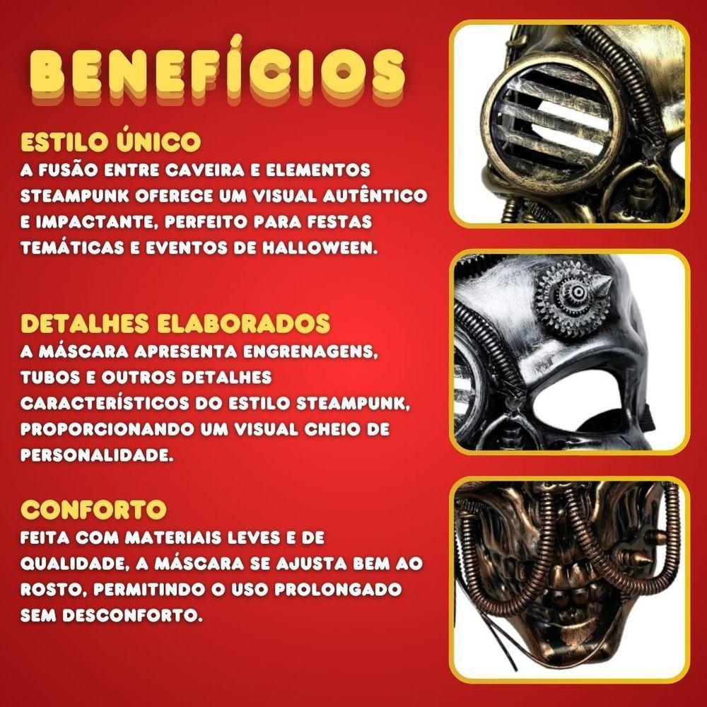 Máscara Caveira Esqueleto Steampunk - 1 Unidade - 6