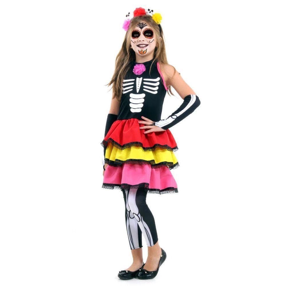 Fantasia Caveira Mexicana Colour Infantil Tamanho P - 1