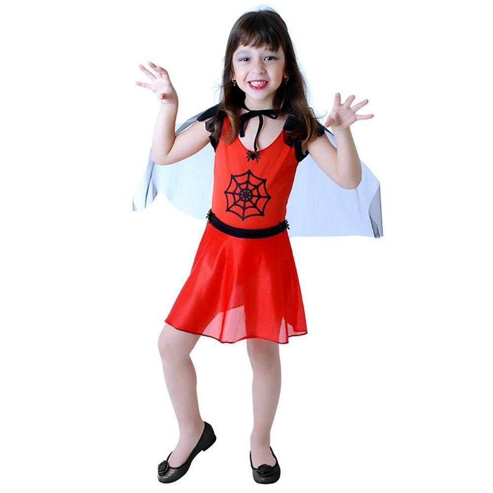 Fantasia Bruxa Aranha Vermelha Pop Infantil Tamanho M - 1