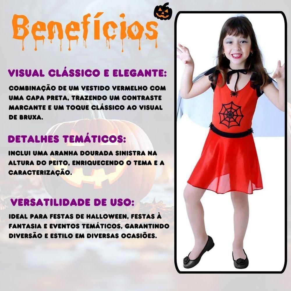 Fantasia Bruxa Aranha Vermelha Pop Infantil Tamanho M - 4