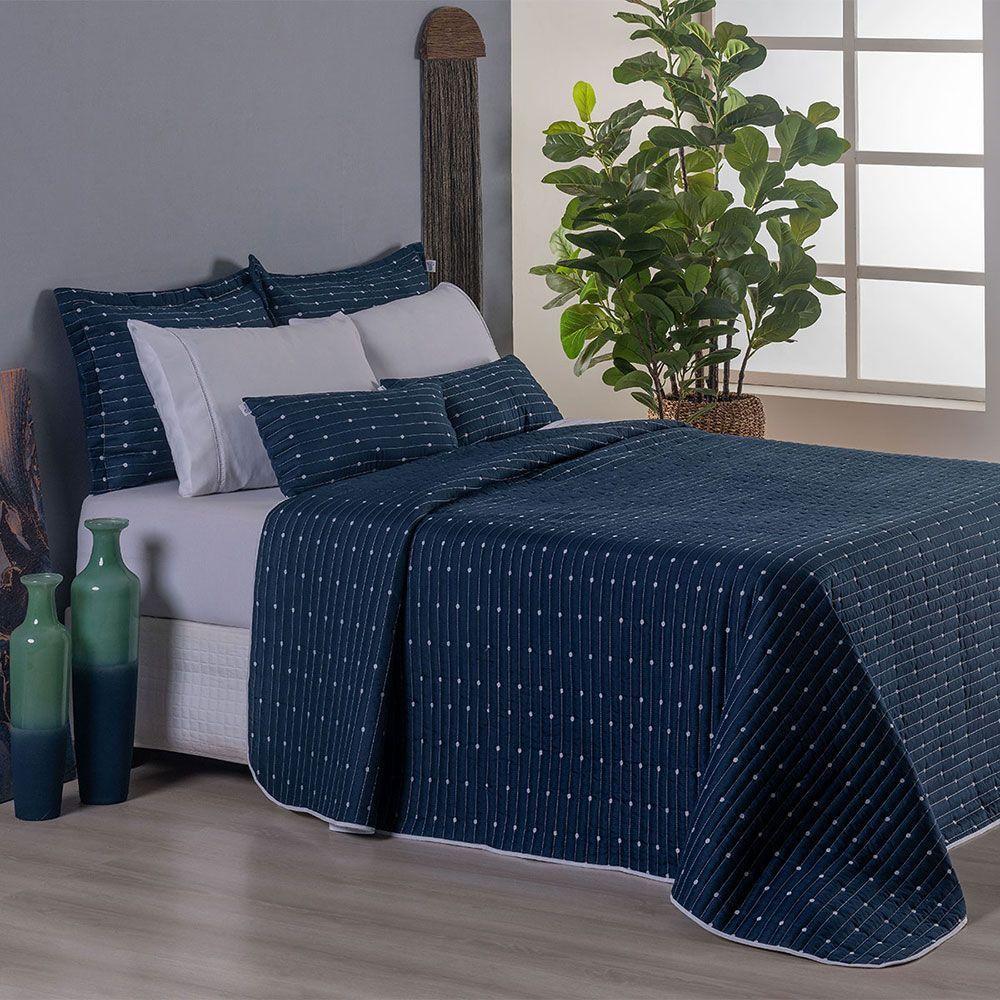 Kit Cobre Leito Queen 7 Peças Bordado Urbany Hipercal 400 Fios 100% Poliéster - Azul Marinho - 5
