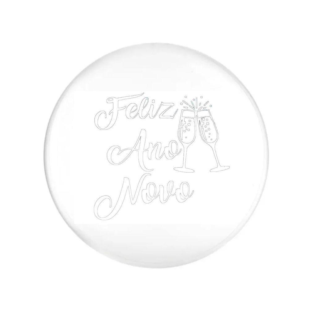 Adesivo Para Balão Feliz Ano Novo - Branco - 17cm - 2