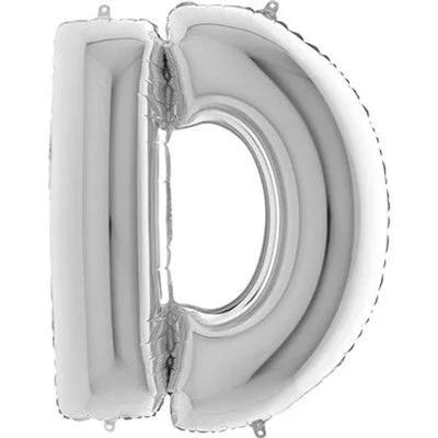 Balão Metalizado Prata Letra D - 1 Metro