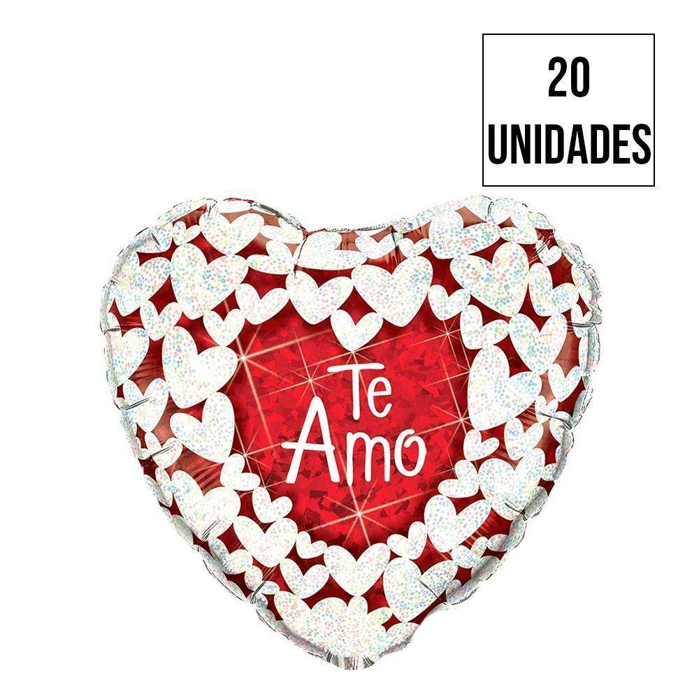 Balão Metalizado Coração Te Amo 18 Polegadas - 20 Unidades - 2