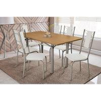 Sala De Jantar Completa Elba C/ Tampo De Madeira 160cm E 6 Cadeiras Lisboa Niquel/nogueira - Courano Branco - Kappesberg - 1