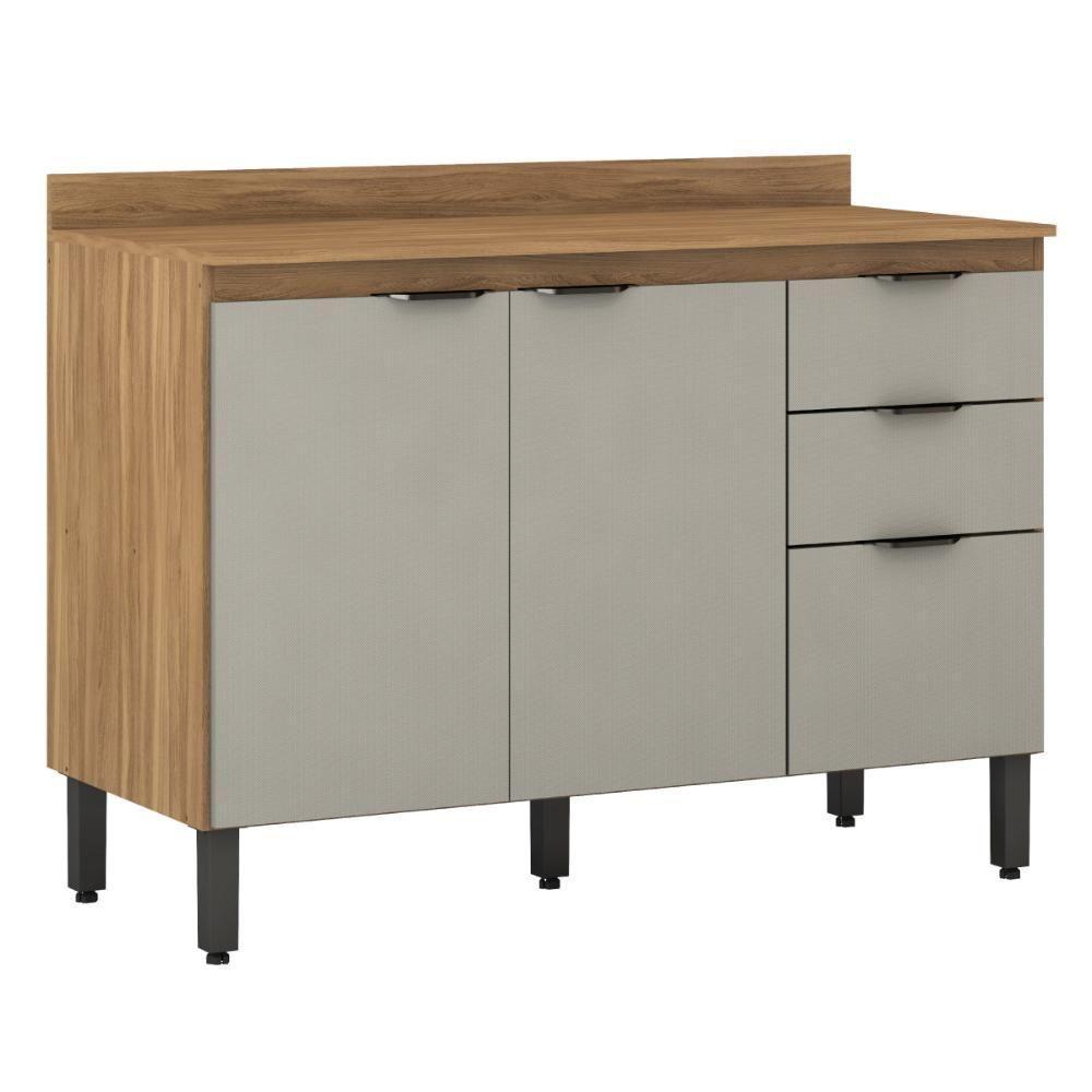 Balcão Cozinha Firenze Com Tampo 120cm E 3 Portas 2 Gavetas Amendola/nude Prime Tx - 2