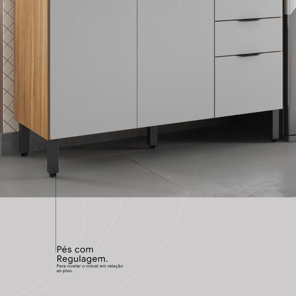 Balcão Cozinha Firenze Com Tampo 120cm E 3 Portas 2 Gavetas Amendola/nude Prime Tx - 7