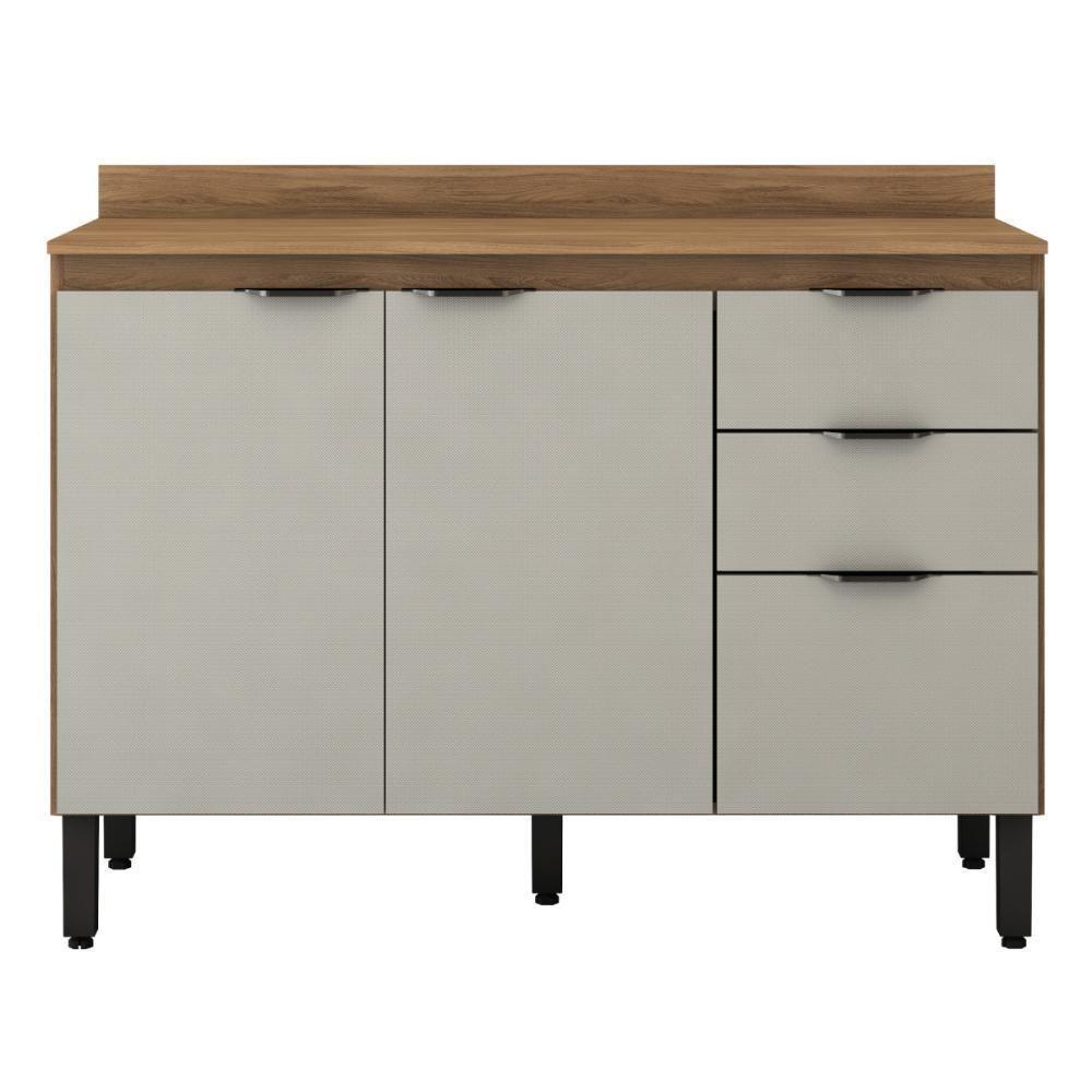 Balcão Cozinha Firenze Com Tampo 120cm E 3 Portas 2 Gavetas Amendola/nude Prime Tx - 8