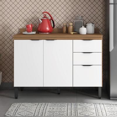 Balcão Cozinha Firenze Com Tampo 120cm E 3 Portas 2 Gavetas Amendola/branco