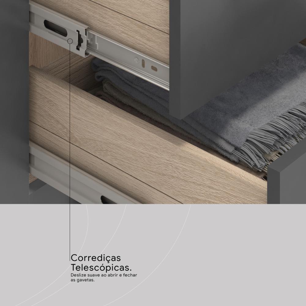 Balcão Cozinha Firenze Com Tampo 120cm E 3 Portas 2 Gavetas Avena/grafito - 5