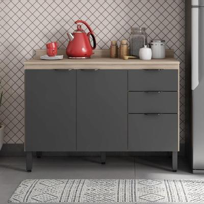 Balcão Cozinha Firenze Com Tampo 120cm E 3 Portas 2 Gavetas Avena/grafito