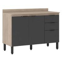 Balcão Cozinha Firenze Com Tampo 120cm E 3 Portas 2 Gavetas Avena/grafito - 2
