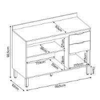 Balcão Cozinha Firenze Com Tampo 120cm E 3 Portas 2 Gavetas Avena/grafito