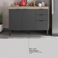 Balcão Cozinha Firenze Com Tampo 120cm E 3 Portas 2 Gavetas Avena/grafito - 7