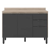 Balcão Cozinha Firenze Com Tampo 120cm E 3 Portas 2 Gavetas Avena/grafito - 8