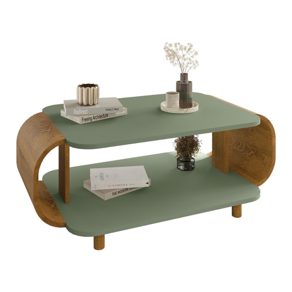 Mesa De Centro Sala Floripa Com Pés De Madeira Maciça Pistache/naturale - 1