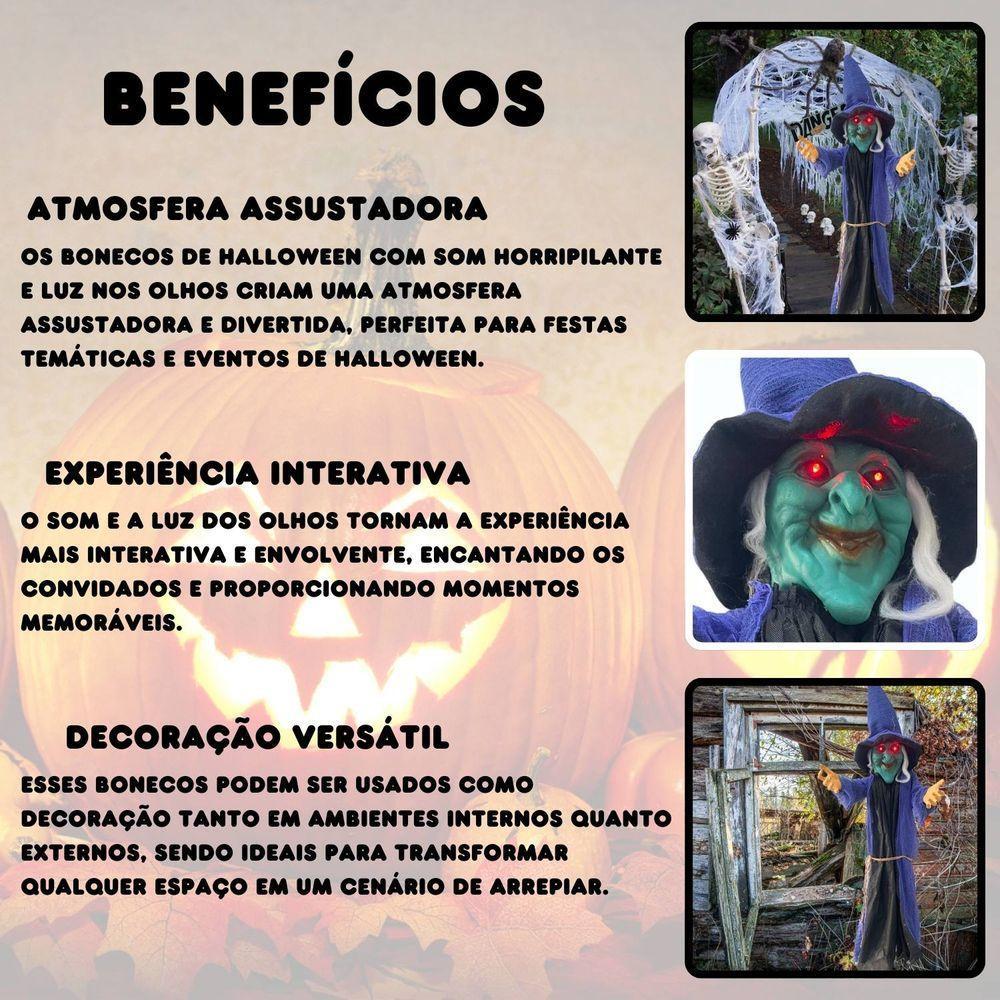 Boneco Bruxa Fantasma Halloween Com Som E Luz - 10
