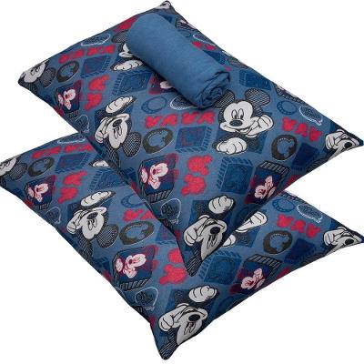 Jogo De Cama Portallar Casal Malha 100% Algodão Disney Mickey Simpático 3 Peças Azul