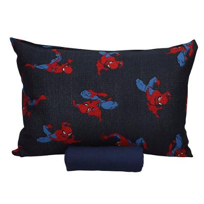 Jogo De Cama Portallar Solteiro Malha 100% Algodão Disney Marvel Spider Talk Blue 2 Pçs Azul