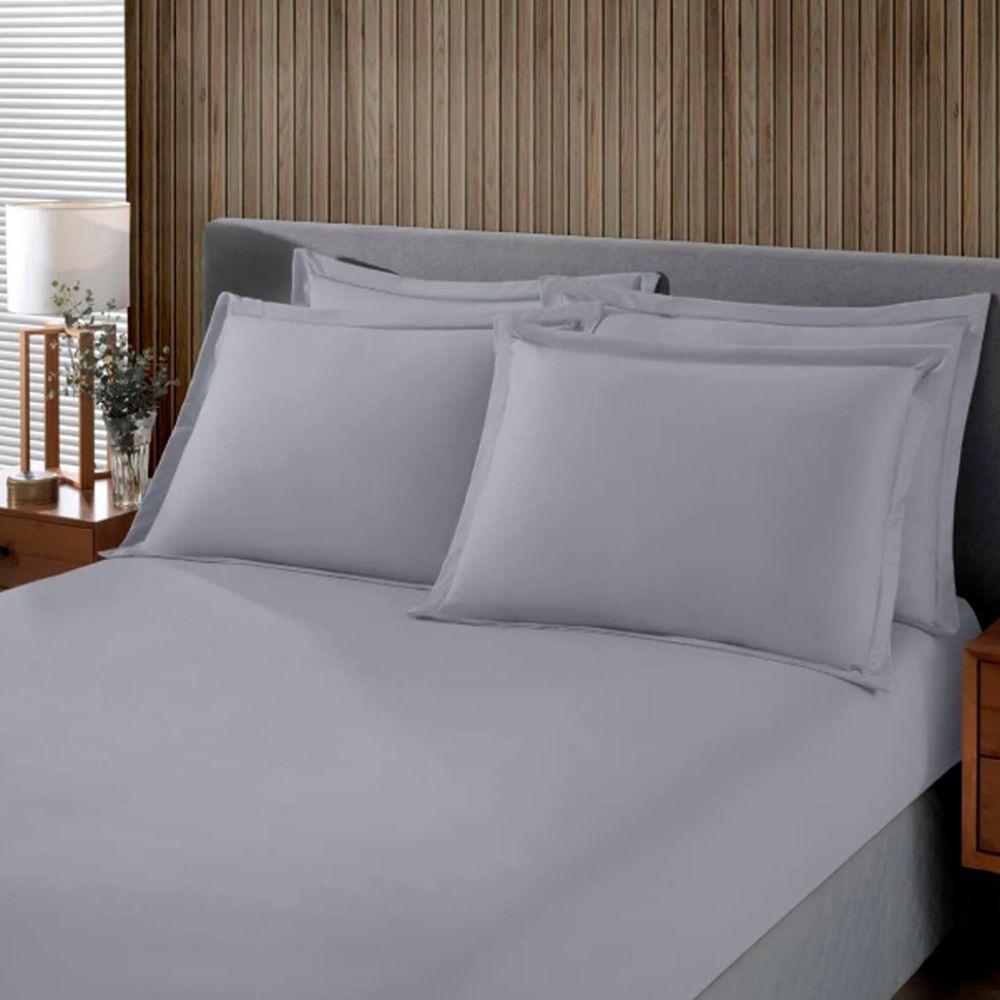 Jogo De Cama Buettner Solteiro King Malha 100% Algodão Liso 2 Peças Image Cinza - 2