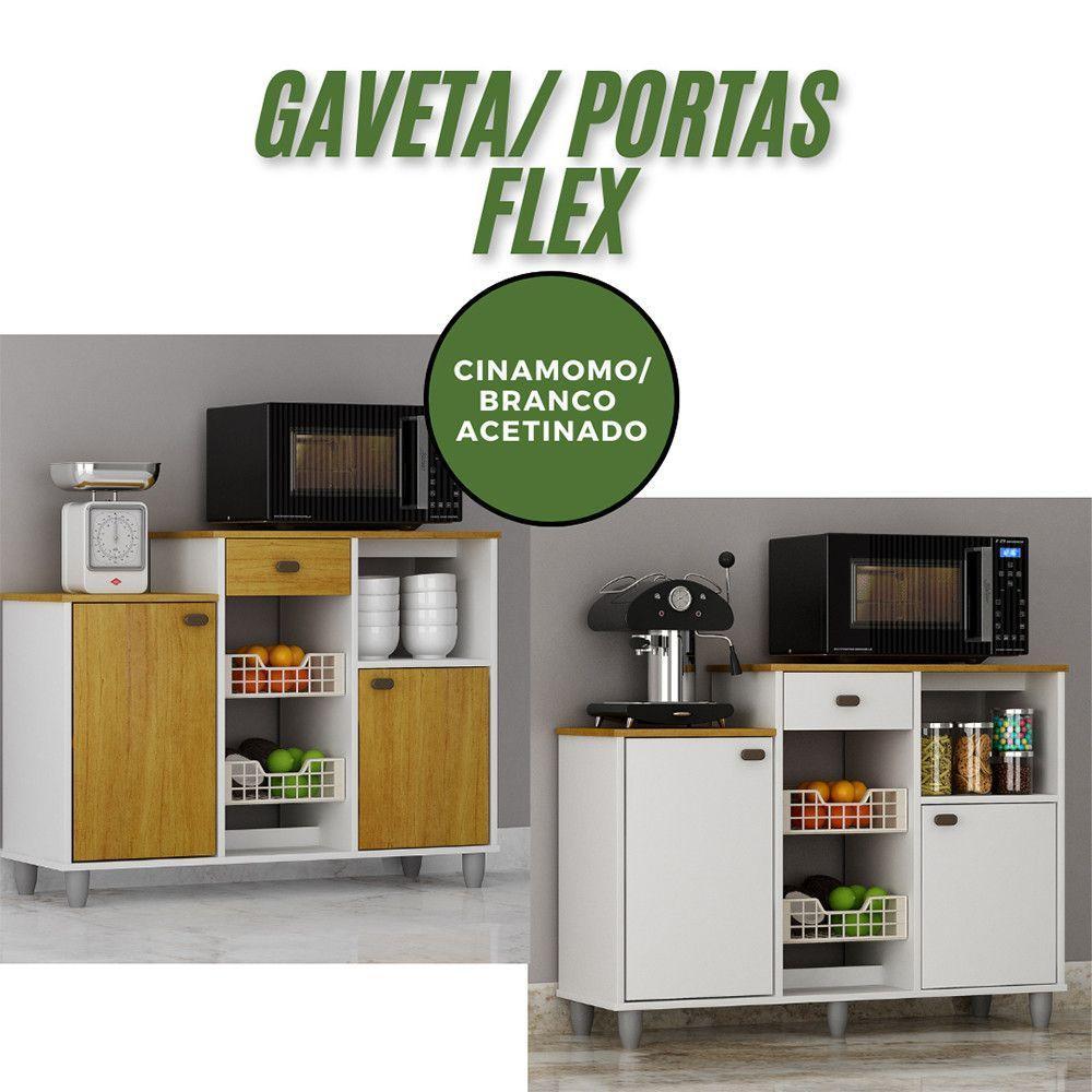 Fruteira Chão Nora Multiuso Flex 3 Portas Gaveta Mobilihouse Cinamomo Com Branco Acetinado - 4