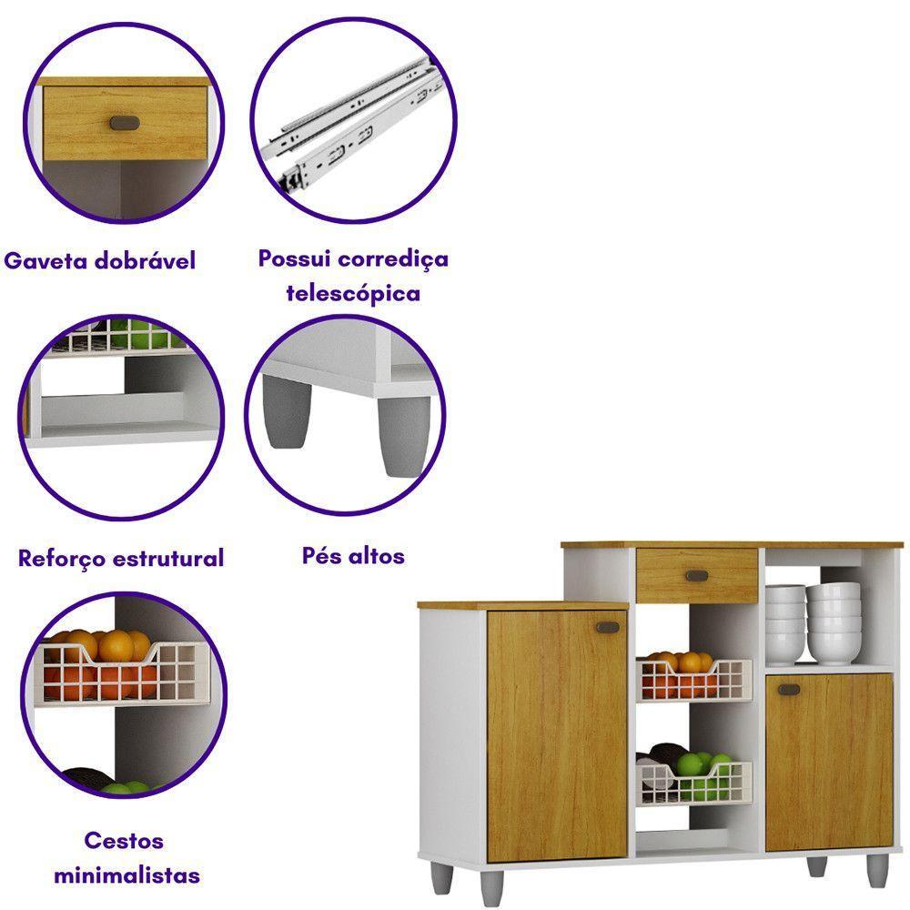 Fruteira Chão Nora Multiuso Flex 3 Portas Gaveta Mobilihouse Cinamomo Com Branco Acetinado - 5