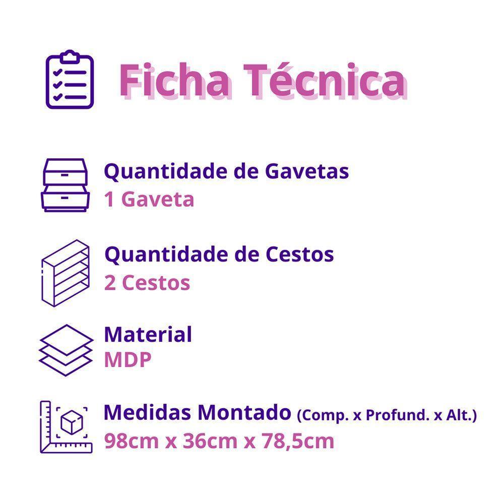 Fruteira Chão Nora Multiuso Flex 3 Portas Gaveta Mobilihouse Cinamomo Com Branco Acetinado - 6