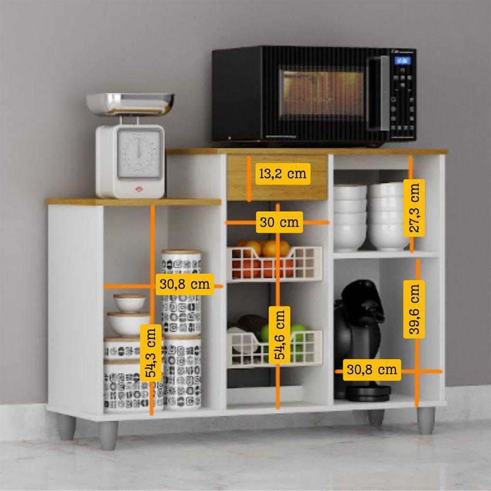 Fruteira Chão Nora Multiuso Flex 3 Portas Gaveta Mobilihouse Cinamomo Com Branco Acetinado - 7