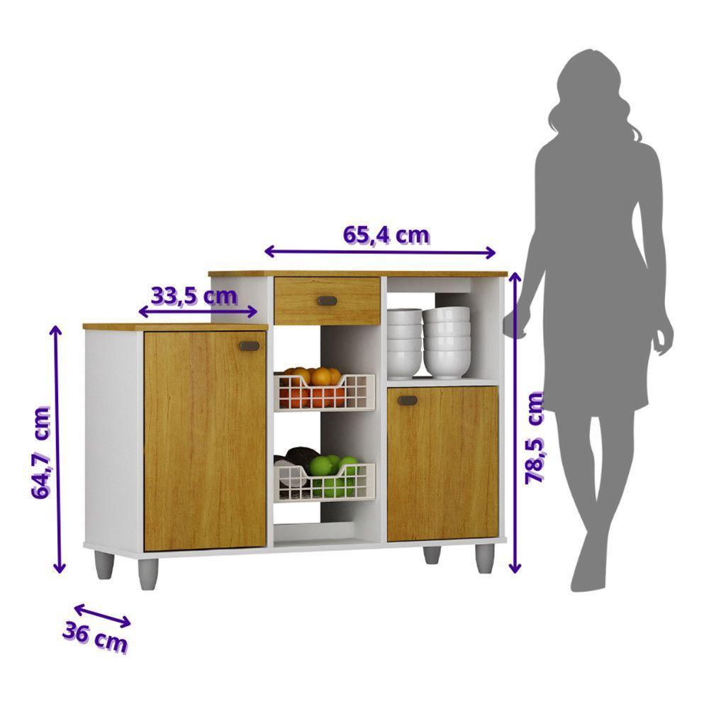 Fruteira Chão Nora Multiuso Flex 3 Portas Gaveta Mobilihouse Cinamomo Com Branco Acetinado - 8