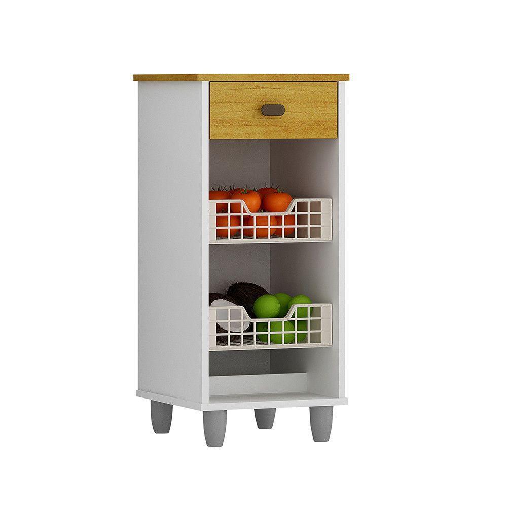 Fruteira De Chão Zaya Multiuso Flex 1 Gaveta Mobilihouse Cinamomo Com Branco Acetinado - 1