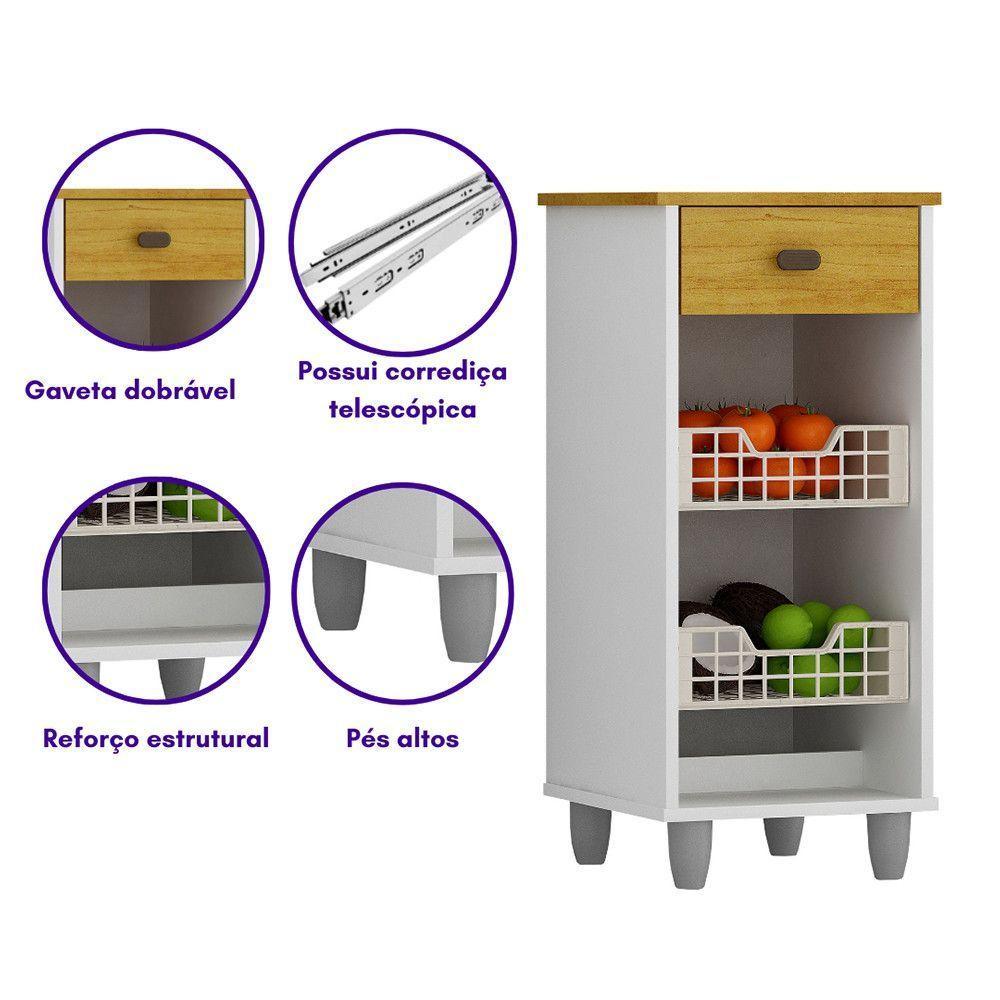 Fruteira De Chão Zaya Multiuso Flex 1 Gaveta Mobilihouse Cinamomo Com Branco Acetinado - 3