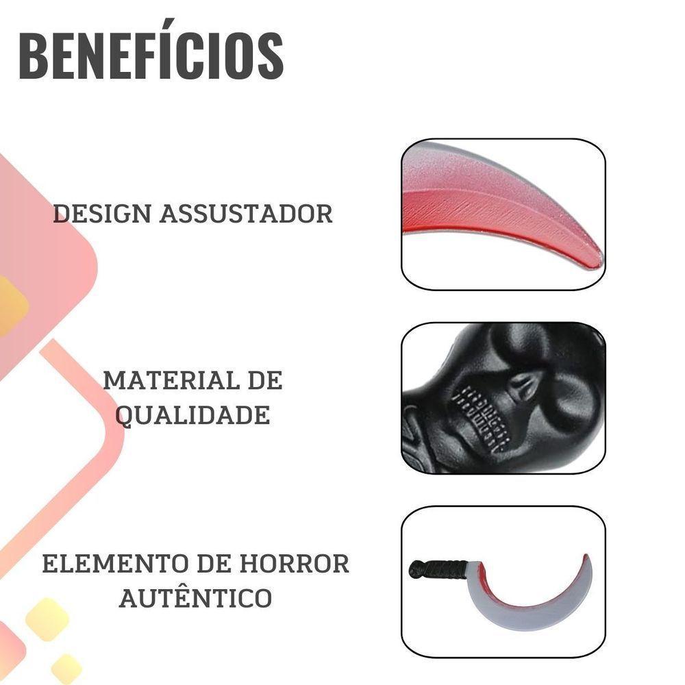 Foice Caveira Com Sangue Falso Acessório Halloween Terror - 5